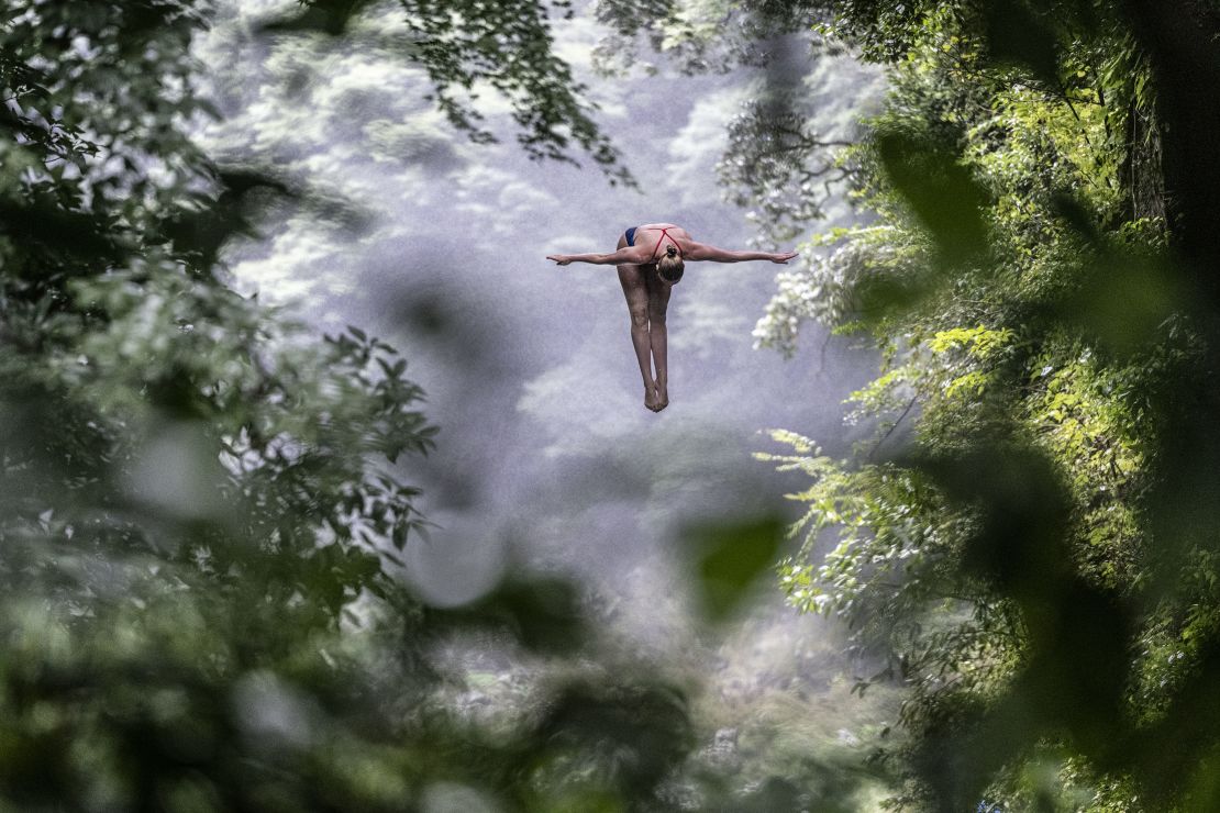 Carlson competing in the Red Bull Cliff Diving World Series on August 2 in Takachiho, Japan.