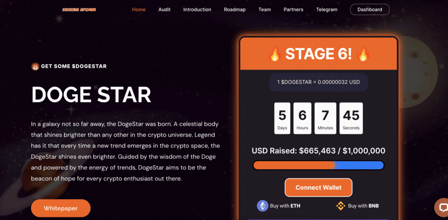 Doge Star token presale page