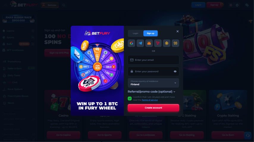 Betfury casino signing up