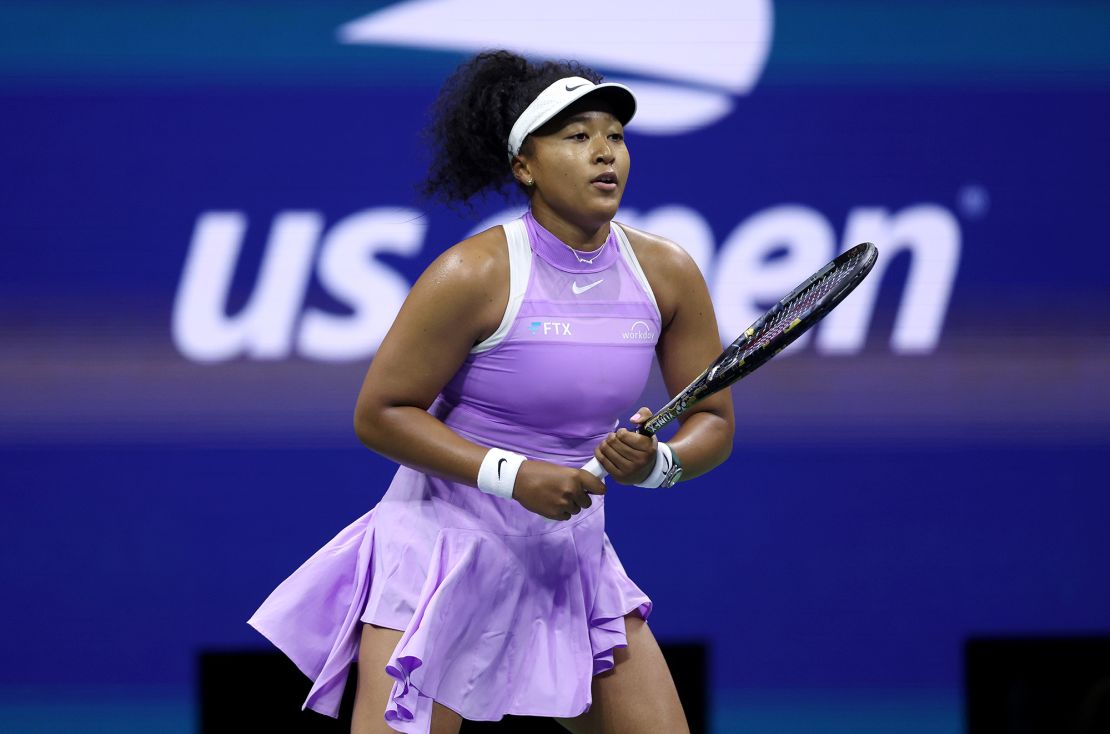 NEW YORK, NEW YORK - AUGUST 30: Naomi Osaka of Japan awaits a serve against Danielle Collins of the United States in their Women's Singles First Round match on Day Two of the 2022 US Open at USTA Billie Jean King National Tennis Center on August 30, 2022 in the Flushing neighborhood of the Queens borough of New York City. (Photo by Matthew Stockman/Getty Images)