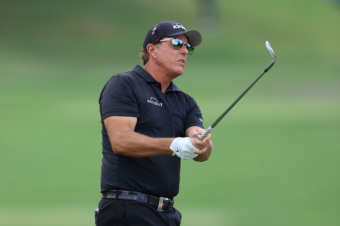 MEMPHIS, TENNESSEE - AUGUST 02:  Phil Mickelson of the United States plays a shot on the first hole during the final round of the World Golf Championship-FedEx St Jude Invitational at TPC Southwind on August 02, 2020 in Memphis, Tennessee. (Photo by Andy Lyons/Getty Images)