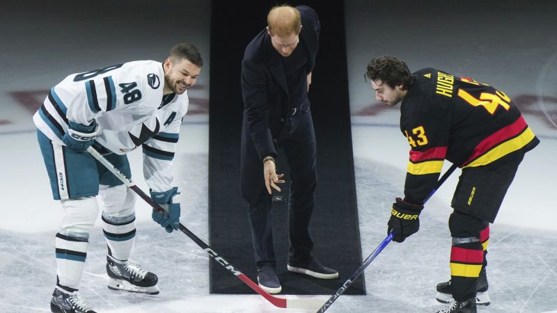 Prince Harry drops the ceremonial puck during NHL game