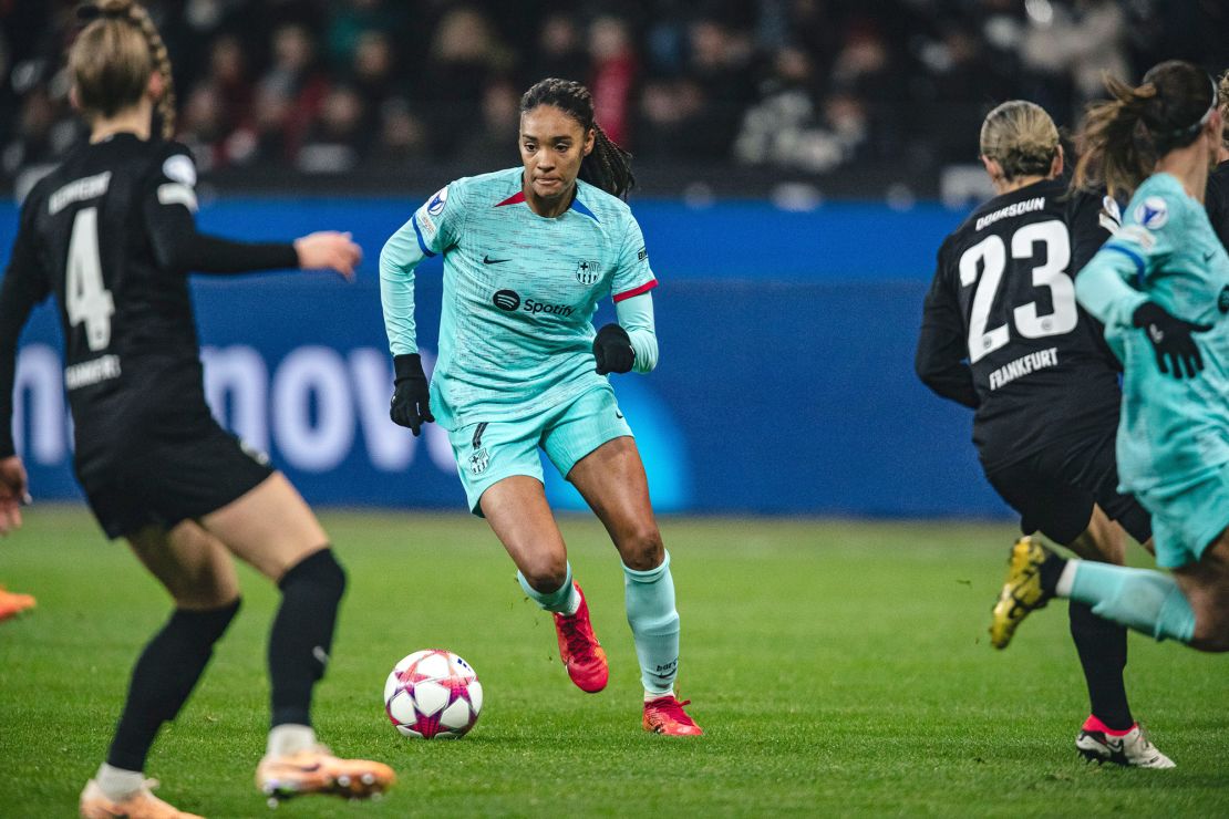 Mandatory Credit: Photo by Dan O' Connor/ATP Images/SPP/Shutterstock (14226761ac)
FRANKFURT, GERMANY - NOVEMBER 22: Salma Paralluelo of FC Barcelona in action during the UEFA Women's Champions League match between Eintracht Frankfurt and FC Barcelona at Deutsche Bank Park on November 22, 2023 in Frankfurt, Germany. (Photo by Dan O' Connor/ATPImages) * UK / USA / Scandinavia ONLY * (Dan O' Connor / ATP Images / SPP)
UEFA Women's Champions League - Eintracht Frankfurt v FC Barcelona, Frankfurt am Main, Germany, November 22th 2023, Frankfurt am Main, Hessen, Germany - 22 Nov 2023