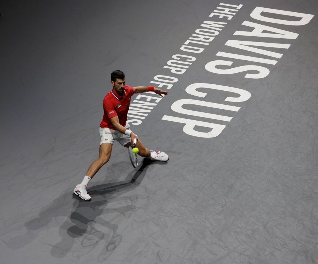 Tennis - Davis Cup - Finals - Serbia v Britain - Palacio de deportes Martin Carpena, Malaga, Spain - November 23, 2023
Serbia's Novak Djokovic in action during his match in the quarter final against Britain's Cameron Norrie REUTERS/Jon Nazca