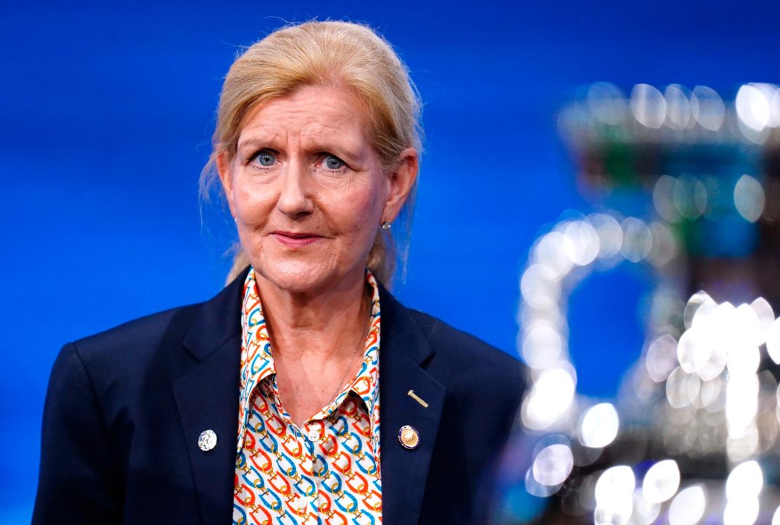 FA Chair Debbie Hewitt during the Euro 2028 and Euro 2032 hosts announcement ceremony at the UEFA Headquarters in Nyon, Switzerland. The UK and Ireland will host Euro 2028, UEFA has confirmed. Picture date: Tuesday October 10, 2023.