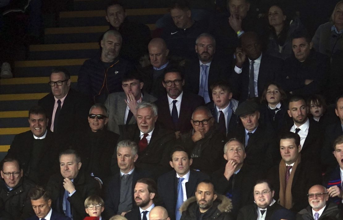 Crystal Palace v Liverpool - Premier League - Selhurst Park. Actor Hugh Jackman, (third row from top, centre) in the stands during the Premier League match at Selhurst Park, London. Picture date: Saturday December 9, 2023.