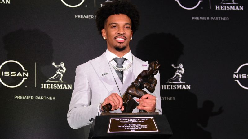 Jayden Daniels, quarterback for Louisiana State University, wins the 2023 Heisman Trophy