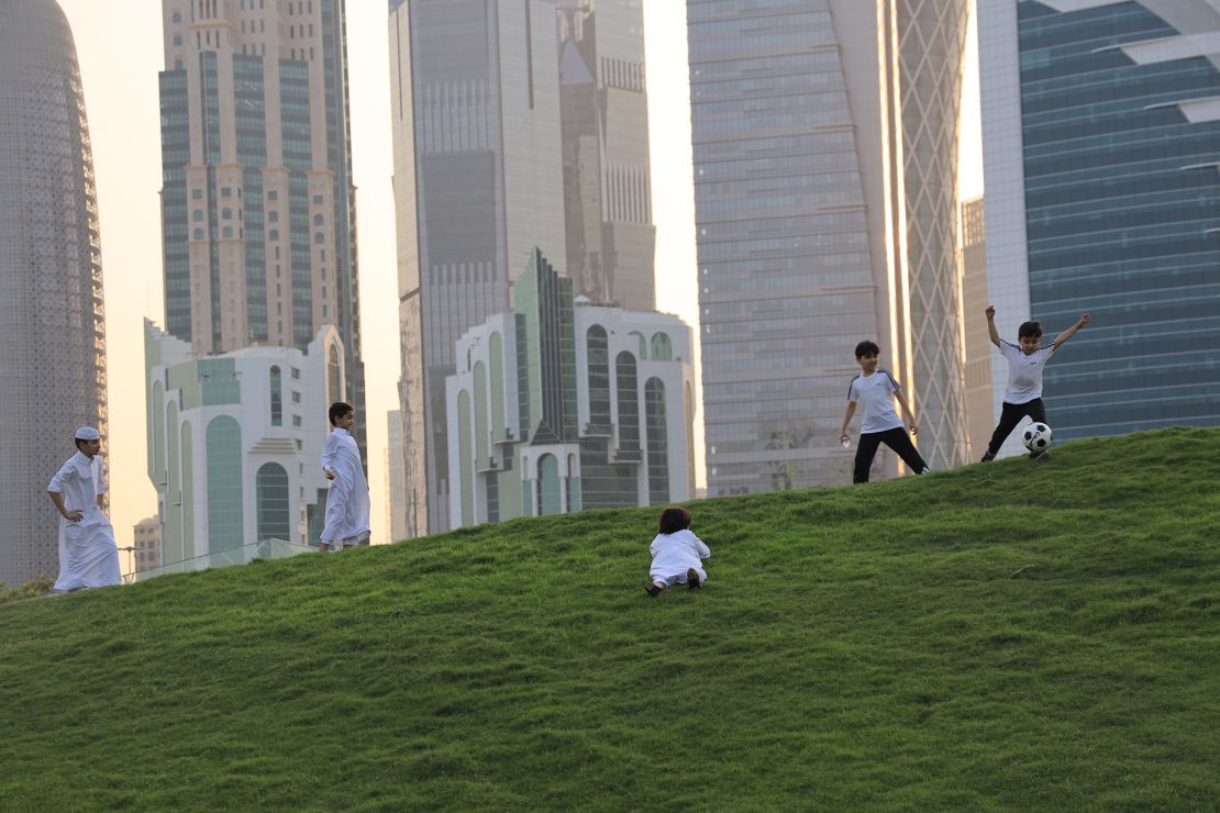 Photo of children playing soccer in Qatar, taken by Reem Al-Haddad as part of the GOALS 2022 project last year.