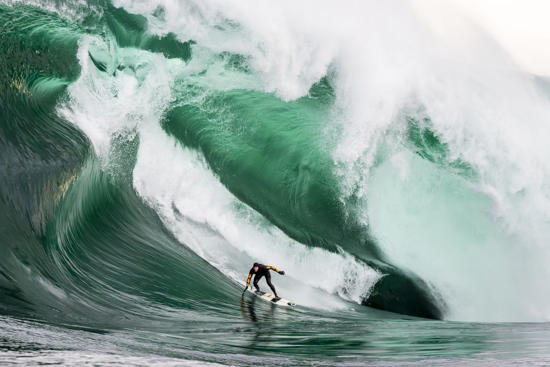 One of the most extreme days at the incredibly challenging Shipstern Bluff on a remote stretch of coast in Tasmania Australia. The irregular bathymetry creates steps in the wave that adds to the unpredictably and creates a spectacular platform at the base of passive imposing sea cliffs. Local legend Jimmy McKean navigates a series of irregular steps in the face of a giant southern ocean swell. The steps are somewhat unpredictable and add to the precarious nature of one of the world's most spectacular and dangerous waves.