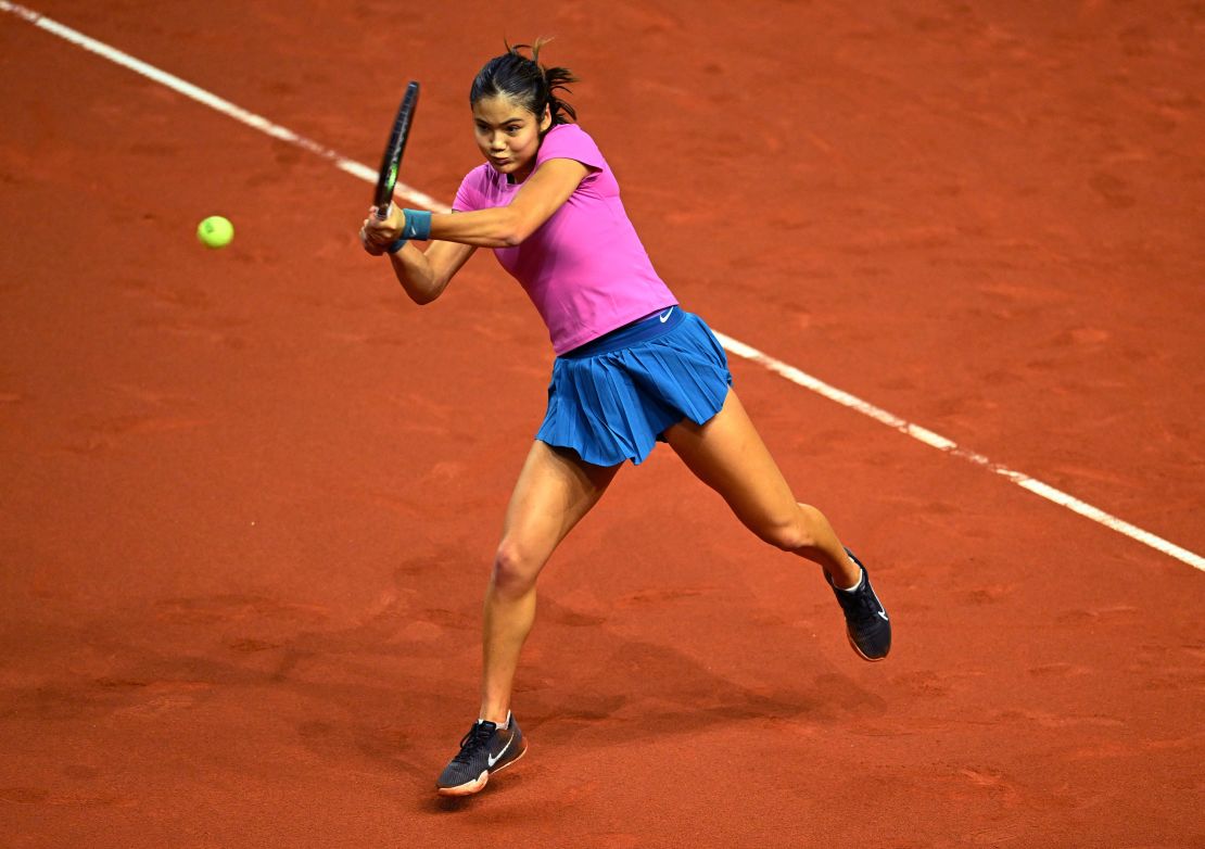 Tennis - WTA 500 - Stuttgart Open - Porsche Arena, Stuttgart, Germany - April 18, 2023
Britain's Emma Raducanu in action during her round of 32 match against Latvia's Jelena Ostapenko