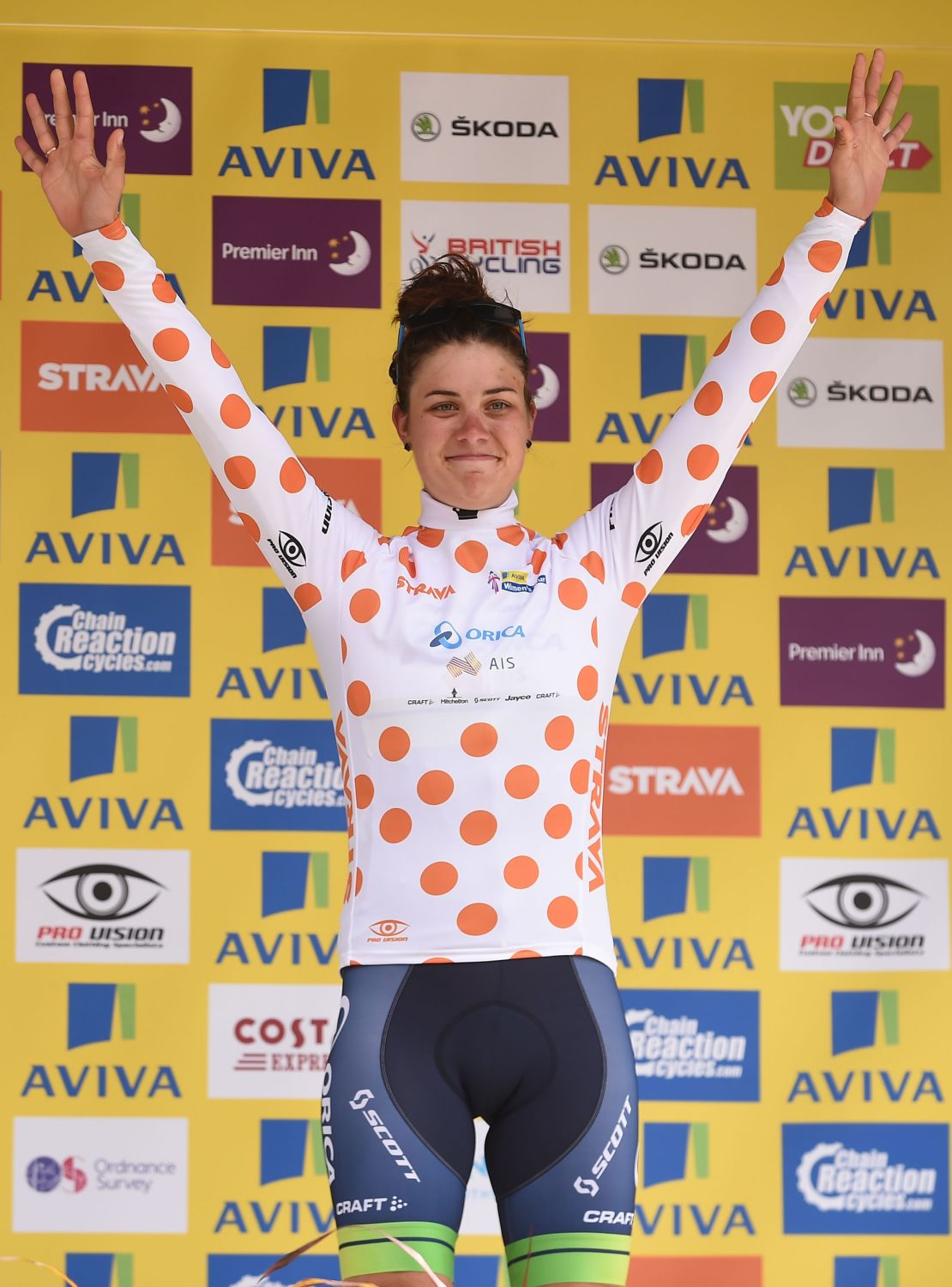 Cycling - 2015 Aviva Women's Tour of Britain - Stage Three - Oundle to Kettering. Orica AIS's Melissa Hoskins after being named Strava Queen of the Mountains during Stage Three of the 2015 Aviva Women's Tour of Britain. Picture date: Friday June 19, 2015. See PA story CYCLING Womens Tour. Photo credit should read: Joe Giddens/PA Wire URN:23343647