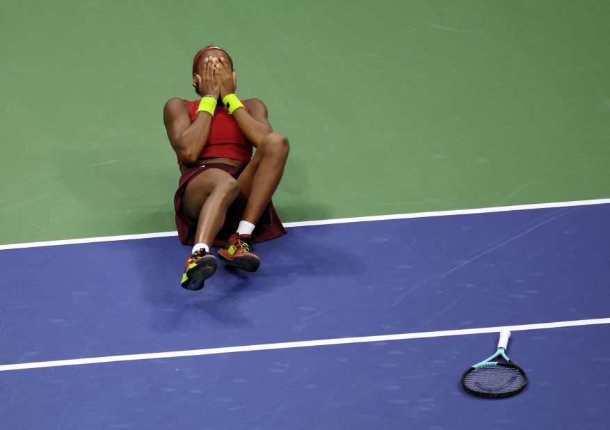 Gauff celebrates her win after the final set.