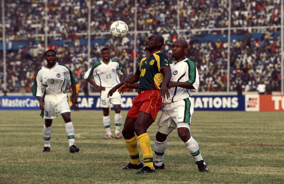 Samuel Eto'o may well be heralded as Cameroon's -- and possibly even Africa's -- greatest ever player, but strike partner Patrick M'Boma, pictured, played an even more pivotal role in the country's dramatic final triumph over Nigeria in 2000. Both scored in the 2-2 draw, but with Eto'o substituted off during regular time, M'Boma stayed on to convert the first penalty of a 4-3 shootout win, and was subsequently awarded African Footballer of the Year.