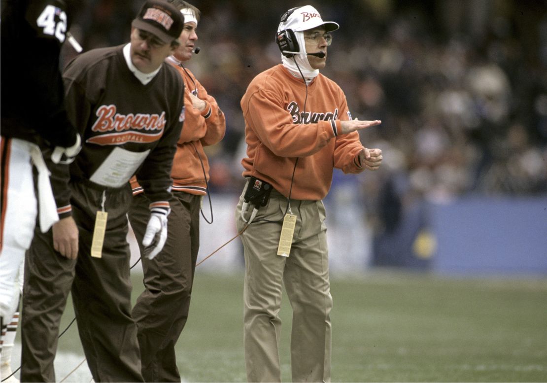 Cleveland Browns defensive coordinator Nick Saban on the sidelines in 1993.  (AP Photo / Al Messerschmidt)