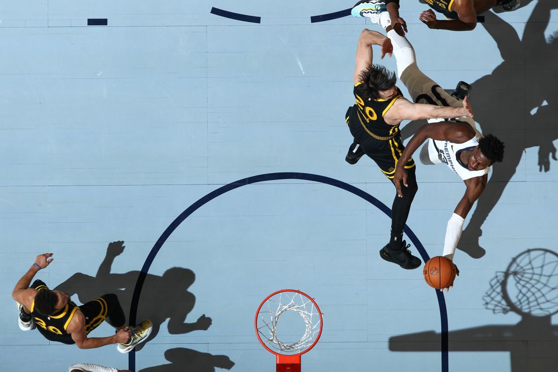 MEMPHIS, TN - JANUARY 15:  Jaren Jackson Jr. #13 of the Memphis Grizzlies goes to the basket during the game on January 15, 2024 at FedExForum in Memphis, Tennessee. NOTE TO USER: User expressly acknowledges and agrees that, by downloading and or using this photograph, User is consenting to the terms and conditions of the Getty Images License Agreement. Mandatory Copyright Notice: Copyright 2024 NBAE (Photo by Joe Murphy/NBAE via Getty Images)