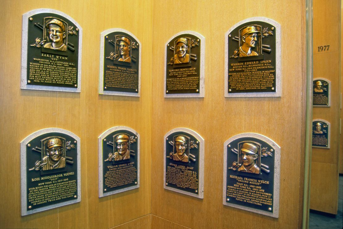 2E9J3JY Plaques commemorating induction in to the National Baseball Hall of Fame in Cooperstown, New York 2 February 2021