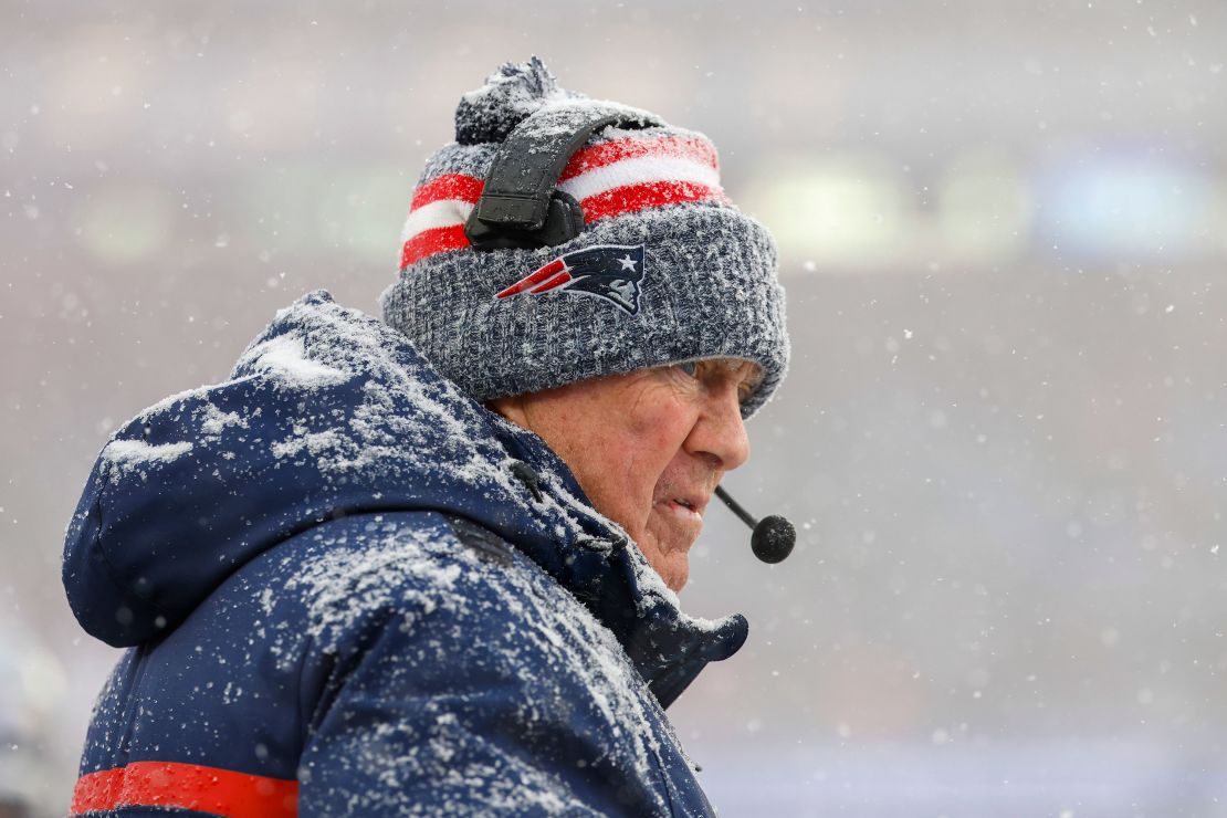 New England Patriots head coach Bill Belichick on the sideline during the first half of an NFL football game against the New York Jets on Sunday, Jan. 7, 2024, in Foxborough, Mass. (AP Photo/Greg M. Cooper)