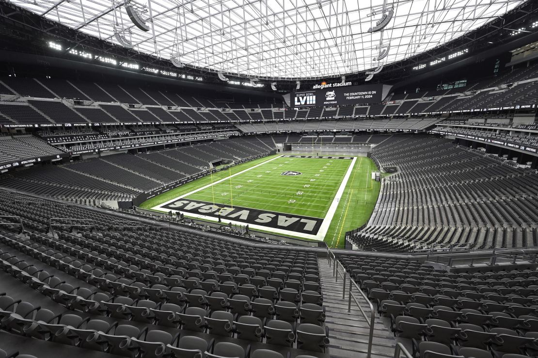 LAS VEGAS, NEVADA - DECEMBER 15: A general view of the playing field at Allegiant Stadium after a news conference announcing that the enclosed venue will host the 2024 Super Bowl at Allegiant Stadium on December 15, 2021 in Las Vegas, Nevada. (Photo by David Becker/Getty Images)