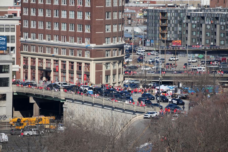 Police cars line up after the shooting.