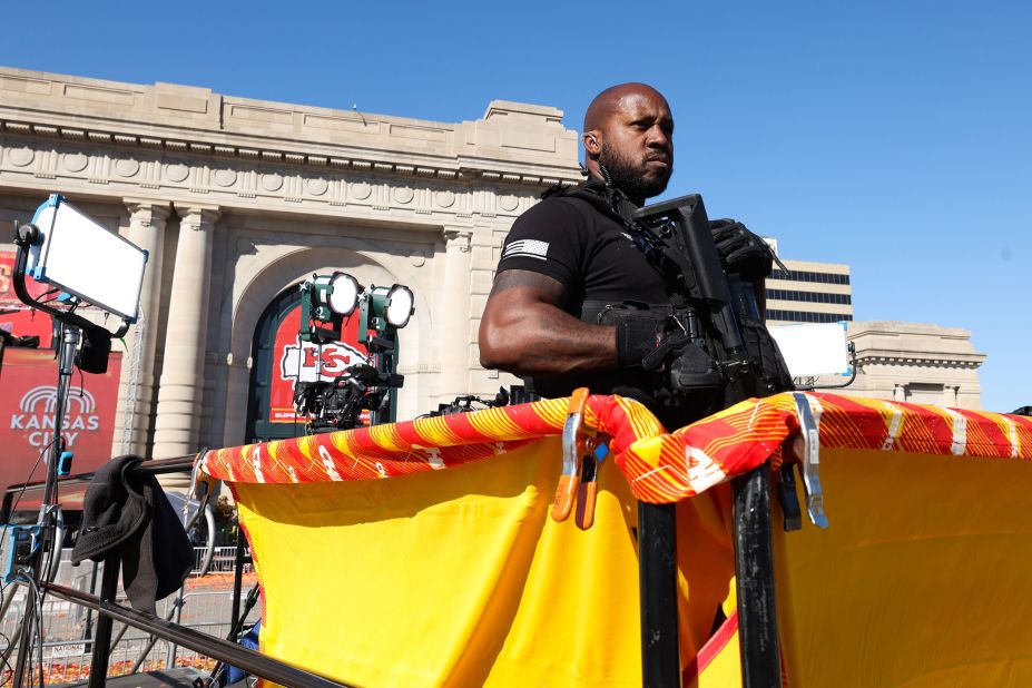 A law enforcement officer responds to the shooting outside Union Station.