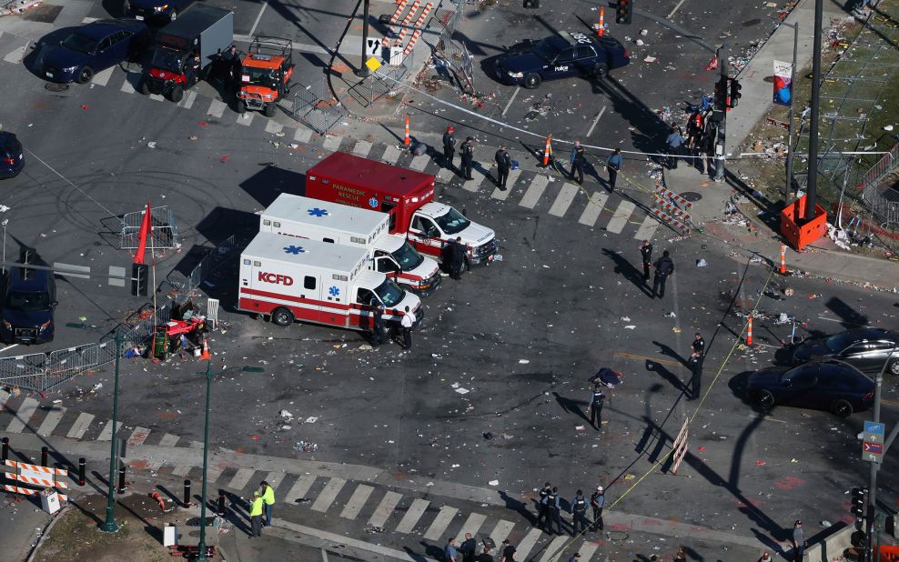 Ambulances are seen outside Union Station.