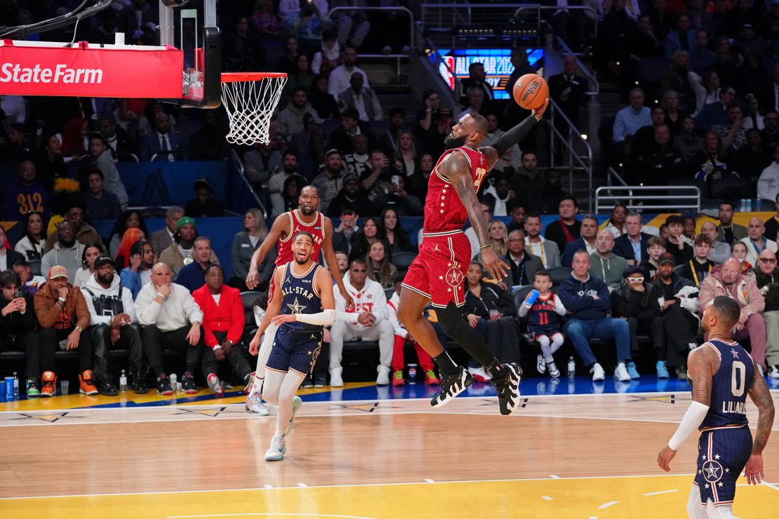 James showcased his signature dunk at the All-Star Game.