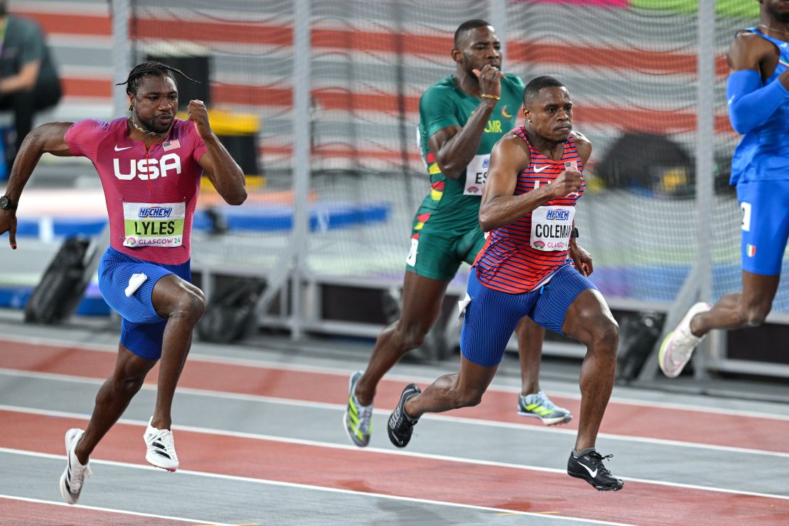 Coleman finishes ahead of Lyles in Glasgow.