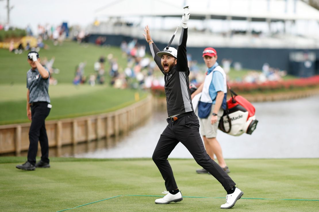 PONTE VEDRA BEACH, FLORIDA - MARCH 09: Hayden Buckley of the United States reacts on the 17th green during the first round of THE PLAYERS Championship on THE PLAYERS Stadium Course at TPC Sawgrass on March 09, 2023 in Ponte Vedra Beach, Florida. (Photo by Jared C. Tilton/Getty Images)