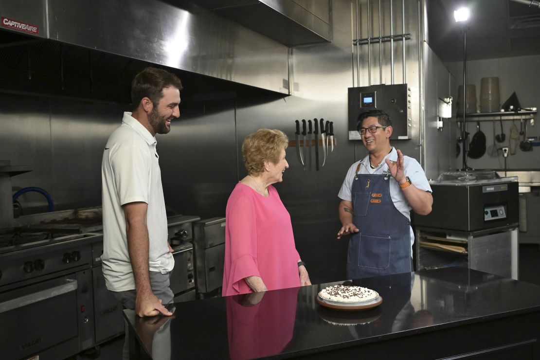 Matt Voskuil presents the duo with his interpretation of Delorenzo's chocolate cream pie.