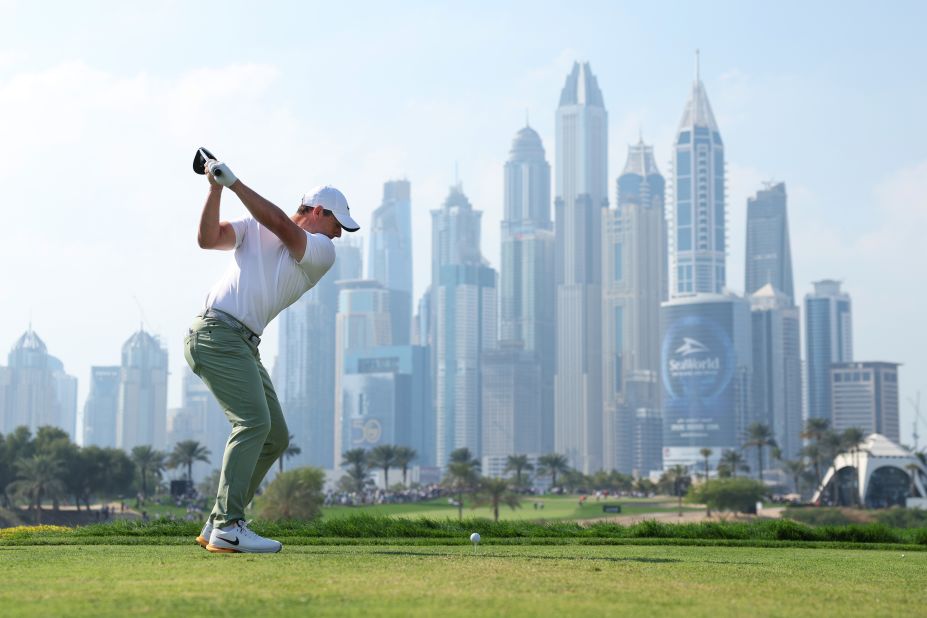 New season, new champions, same drama — 2024 promises to be another whirlwind year in the world of golf. Pictured: Rory McIlroy tees off at the Hero Dubai Desert Classic in January. <strong>Scroll through the gallery to re-live the best moments so far.</strong>