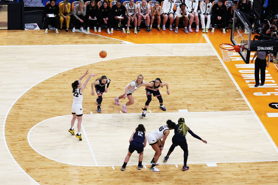 Clark shoots a free throw in final moments of the game.