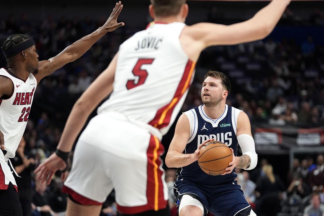 Dončić looks to shoot during the game.