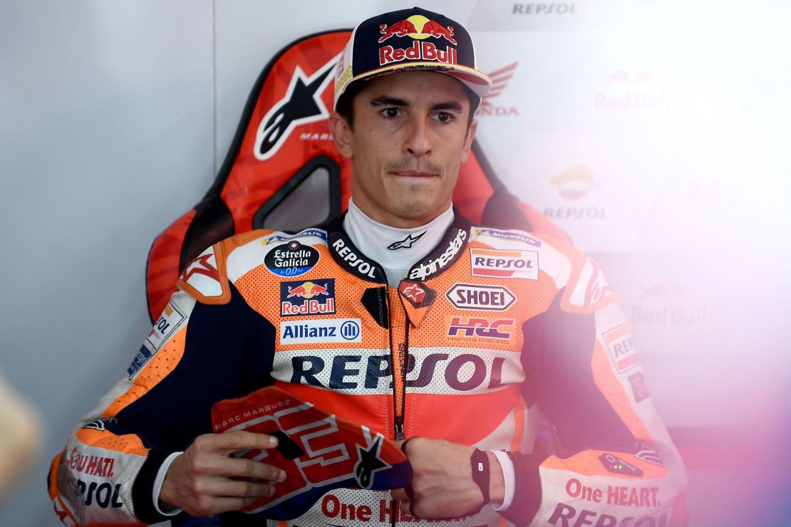 Marc Márquez prepares for practice ahead of the 2023 Japanese Grand Prix.