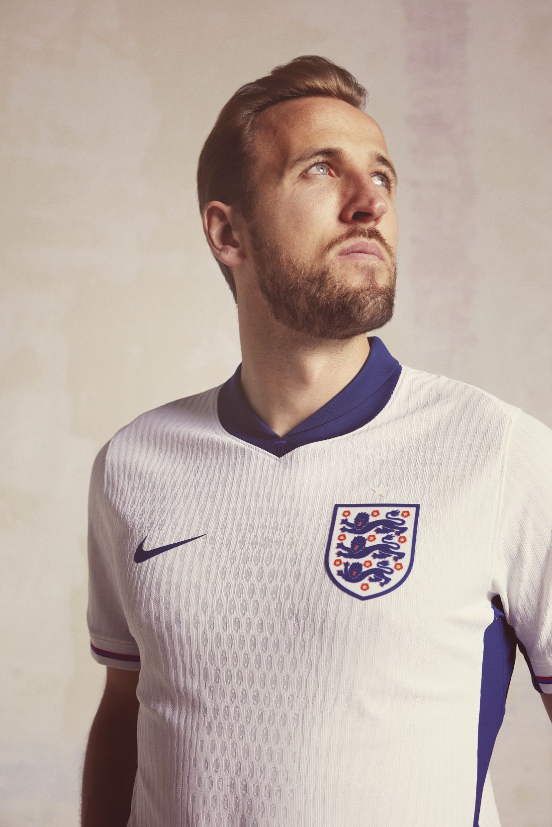 England captain Harry Kane wears his national team's new kit.