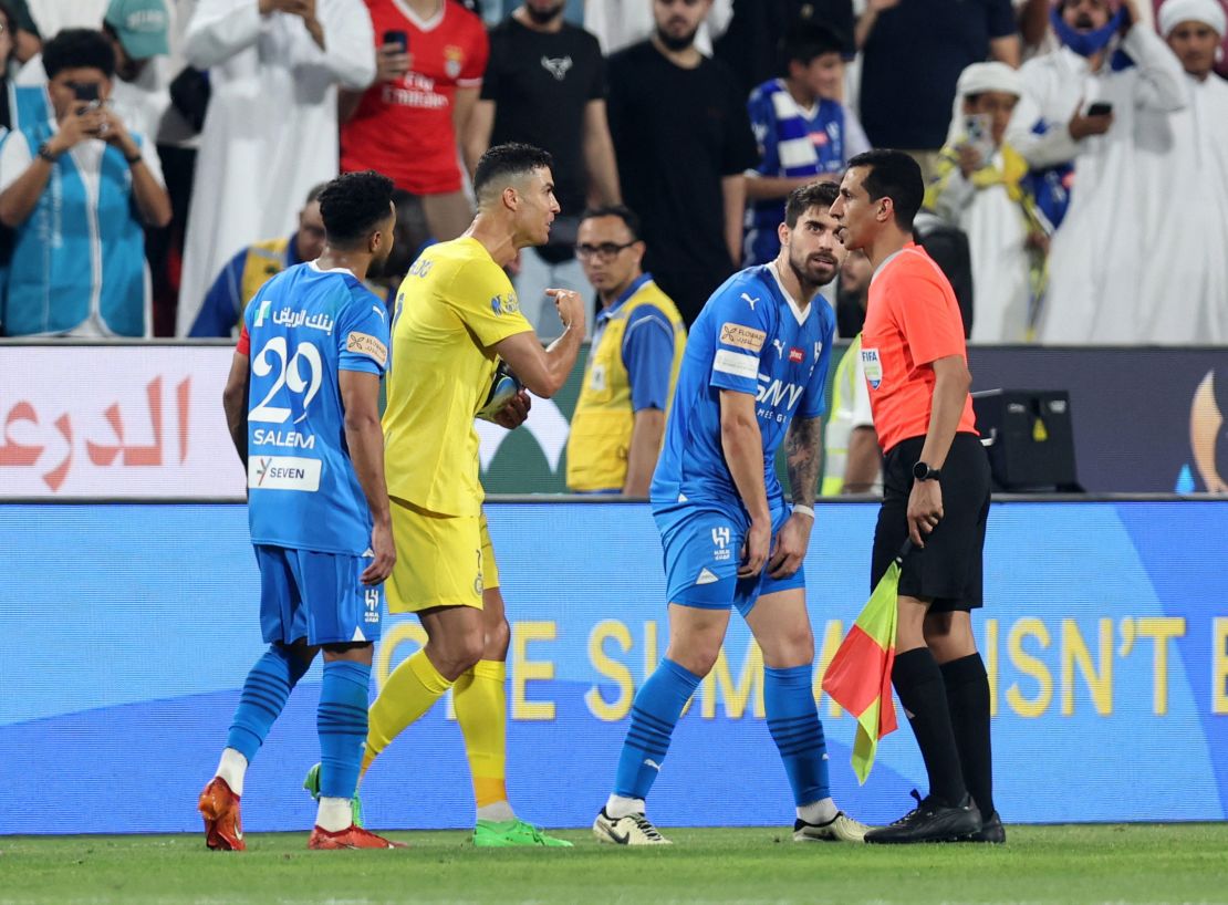 Ronaldo remonstrates with the linesman.