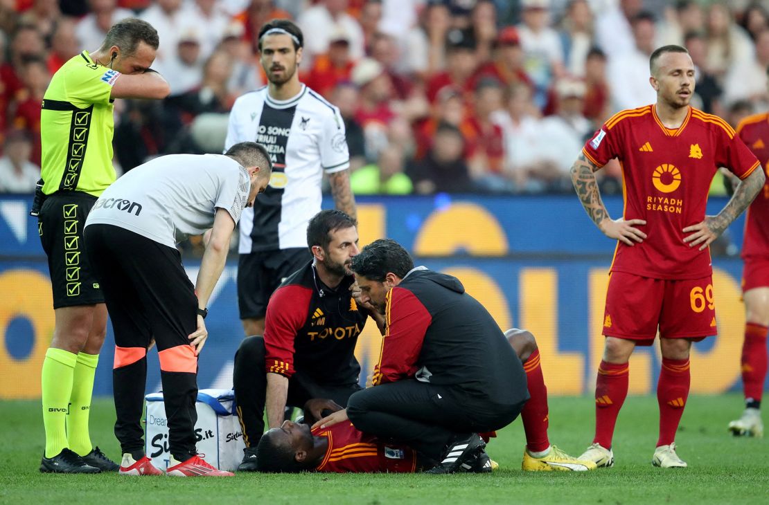 Medics attended to Ndicka on the pitch.