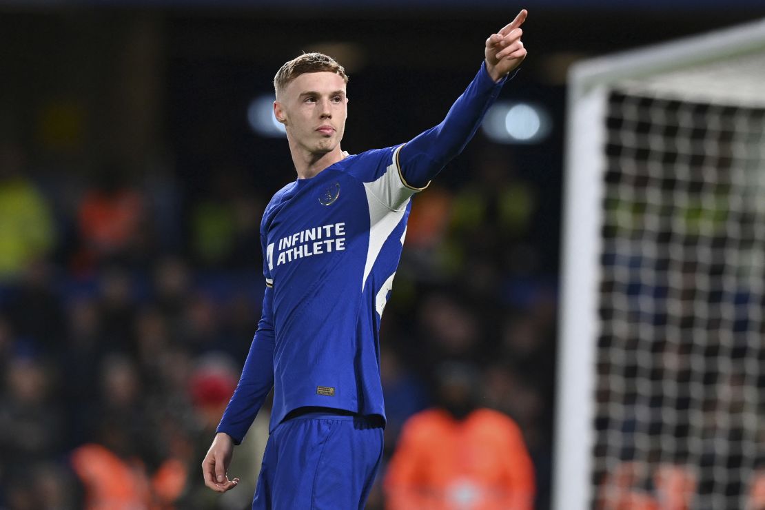 Palmer celebrates scoring a penalty against Everton.