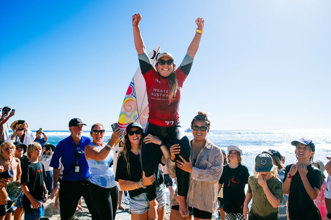 Gabriela Bryan celebrates her first world championship tour win.