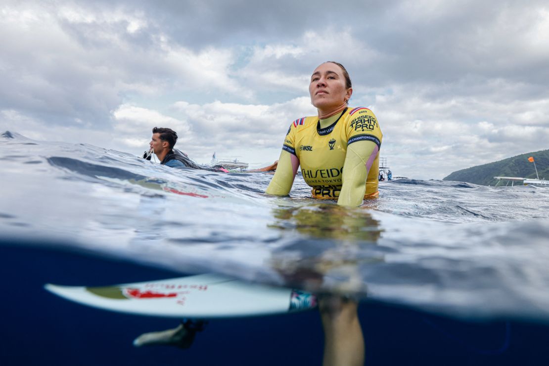 Moore waits for a wave at Teahupo'o during the Tahiti Pro event on August 11 last year.