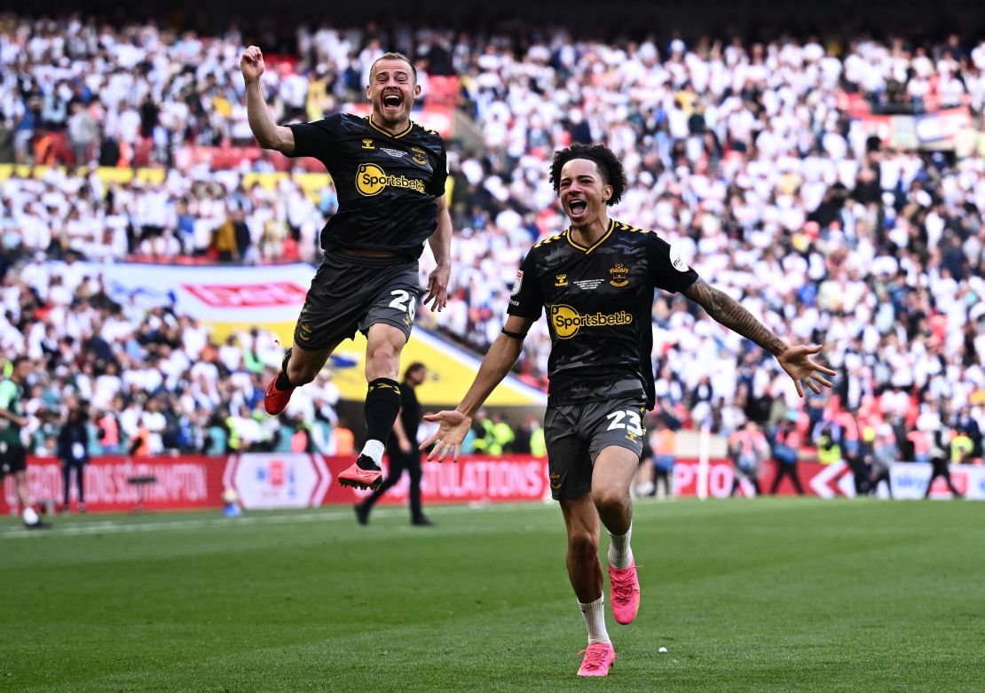 Southampton's Samuel Edozie and Ryan Fraser celebrates after winning the Championship play-off final.