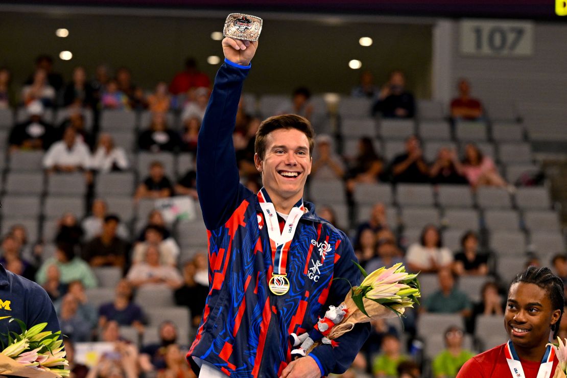 Brody Malone celebrates winning his national title.