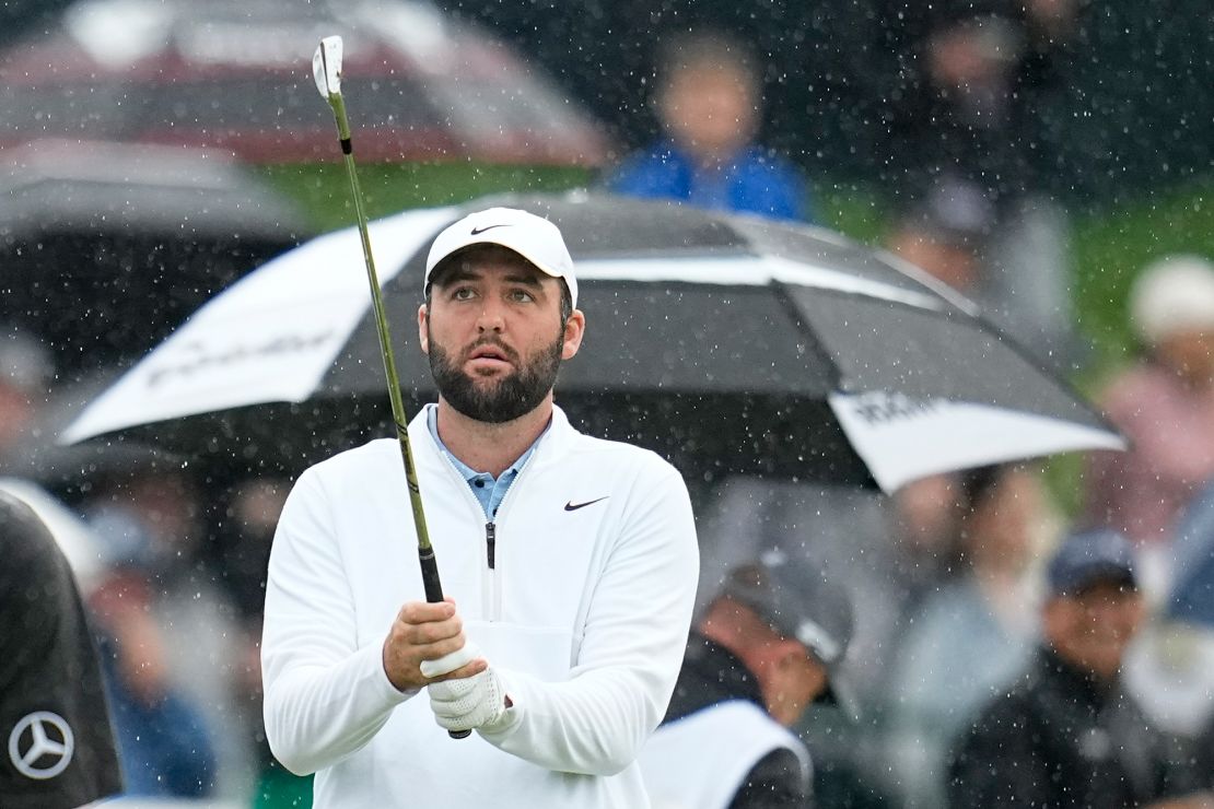 Scottie Scheffler warms up before the second round of the PGA Championship on Friday, May 17, in Louisville, Kentucky.