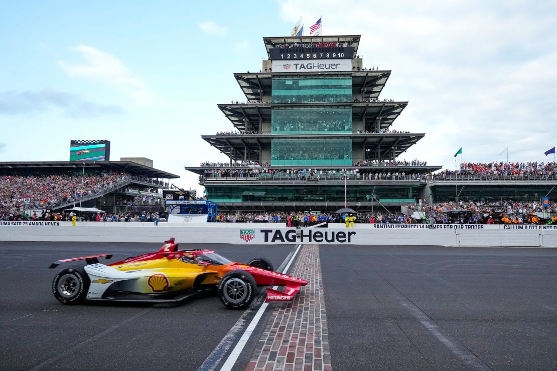 Josef Newgarden crosses the finish line to win the Indianapolis 500 Sunday.