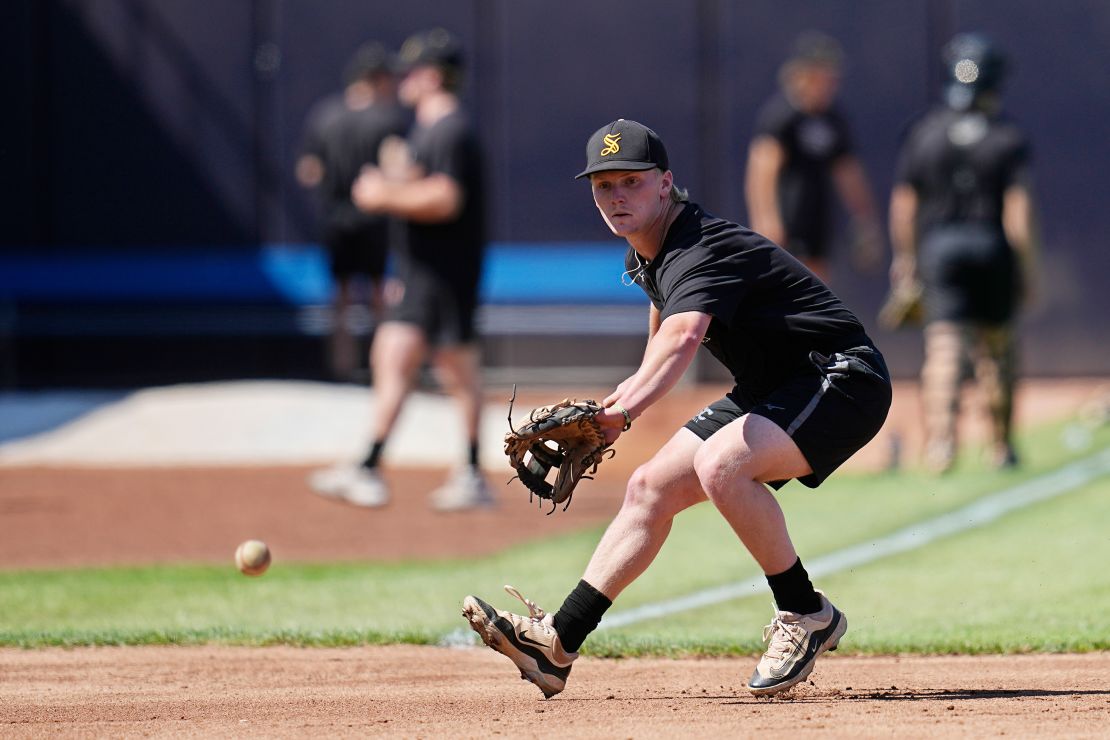 Birmingham-Southern third baseman Mitch Austin fields a ball during practice earlier this week.