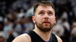 MINNEAPOLIS, MINNESOTA - MAY 24: Luka Doncic #77 of the Dallas Mavericks looks on after defeating the Minnesota Timberwolves in Game Two of the Western Conference Finals at Target Center on May 24, 2024 in Minneapolis, Minnesota. NOTE TO USER: User expressly acknowledges and agrees that, by downloading and or using this photograph, User is consenting to the terms and conditions of the Getty Images License Agreement. (Photo by David Berding/Getty Images)