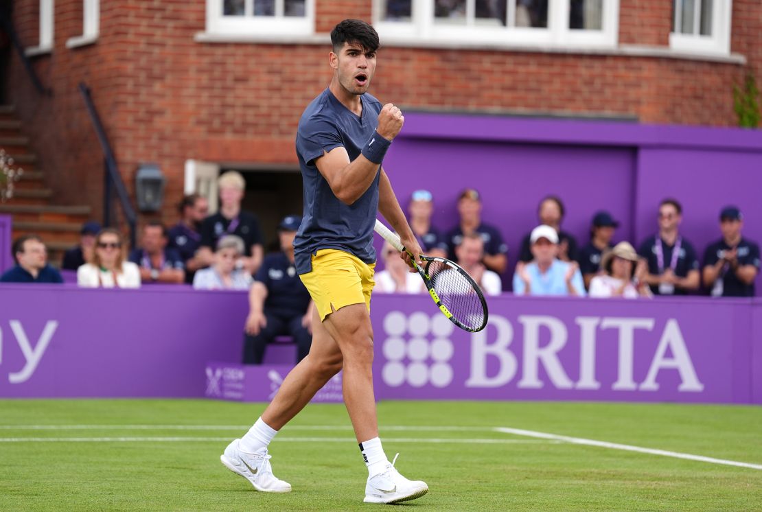 Carlos Alcaraz celebrates a point against Francisco Cerundolo during their match on Tuesday.