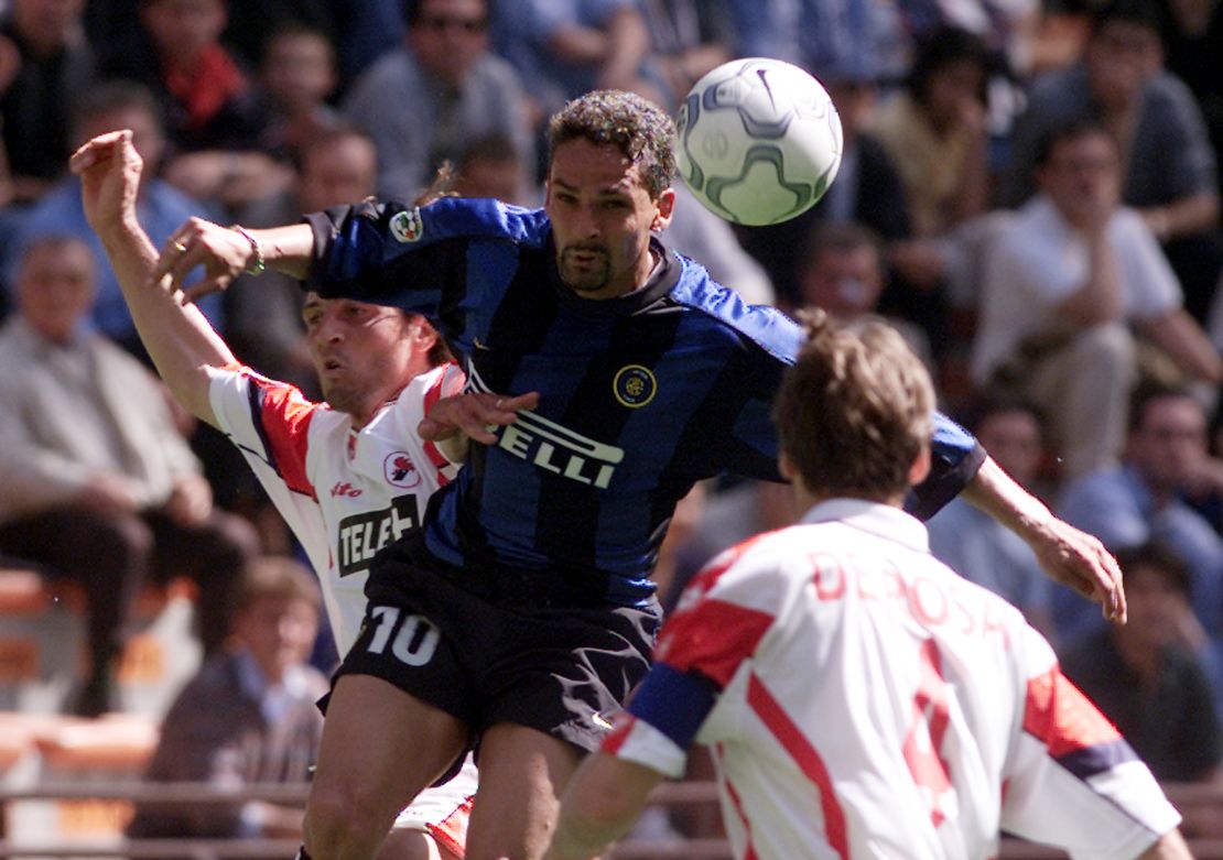 Baggio (C), widely regarded as one of the world's best ever soccer players, played for Juventus, AC Milan, Inter Milan and the Italian national team among others.