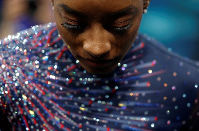 American gymnast <a href="https://www.cnn.com/2019/10/11/sport/gallery/simone-biles/index.html">Simone Biles</a> trains on Thursday, July 25. Biles is looking to regain the individual all-around title she won in the 2016 Olympics.