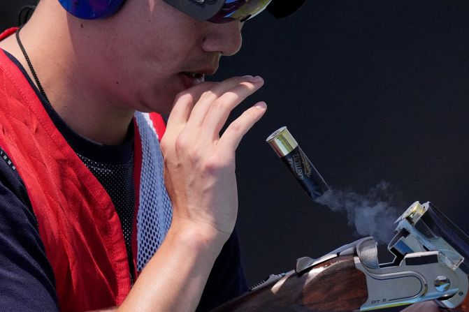 China's Yu Haicheng competes in trap shooting qualification on July 29.