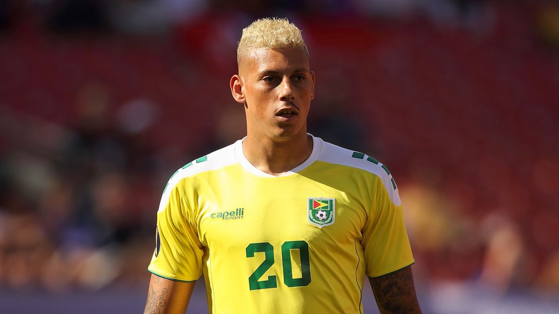 Briggs playing for Guyana in the CONCACAF Gold Cup against Panama in 2019.